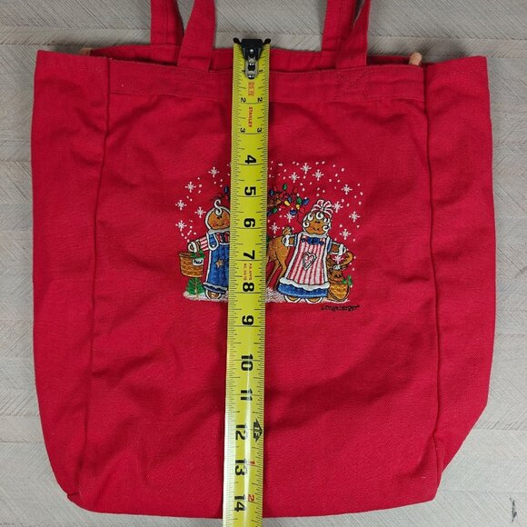 Vintage Longaberger Red Tote Bag With Gingerbread Embroidery & Double Handles - Picture 3 of 5